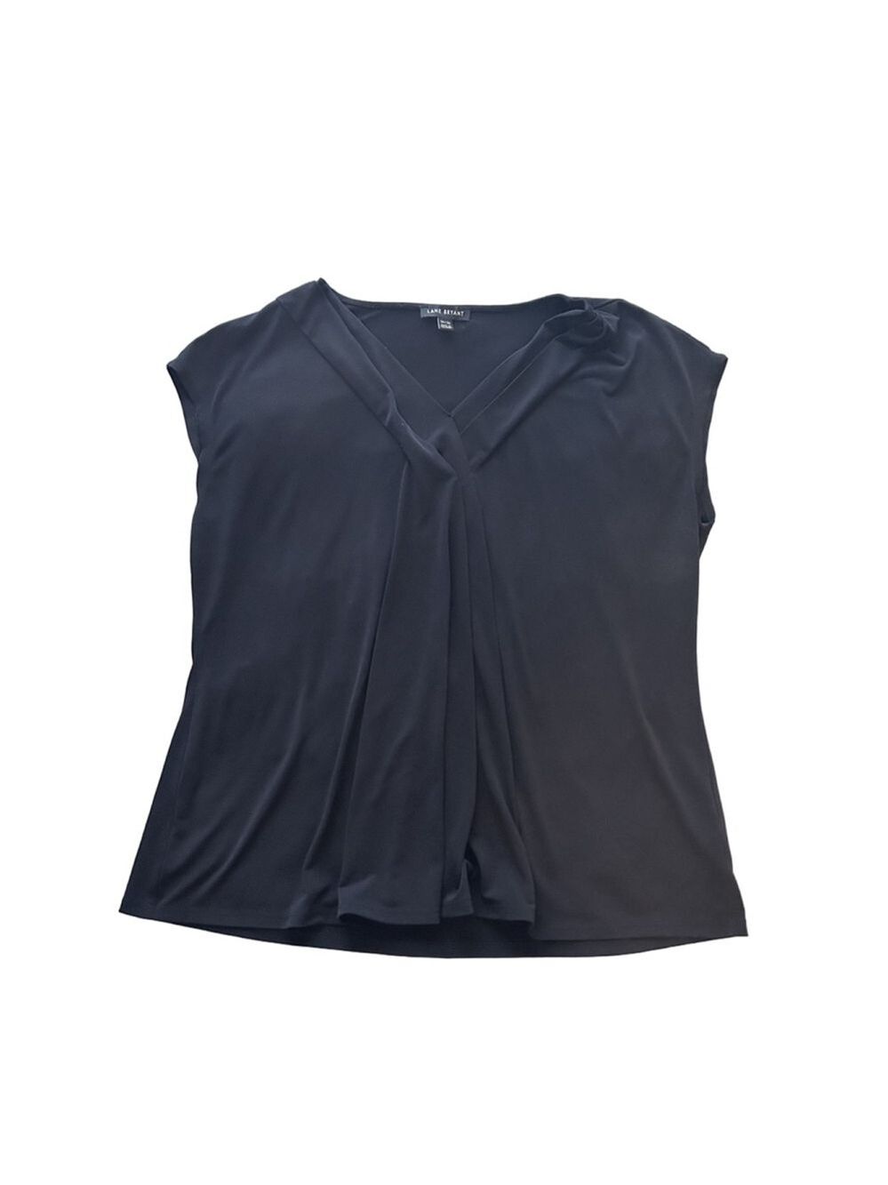 Lane Bryant Black Draped Faux Wrap Blouse Size 14/16 Stretchy V-Neck Top